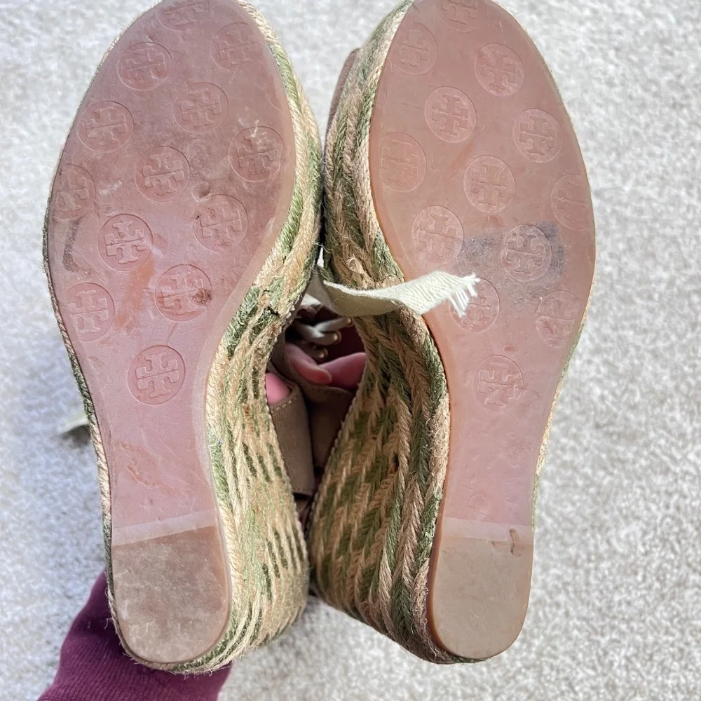 Tory Burch Linley Espadrille Wedges Heels Sandals Shoes Tan 8